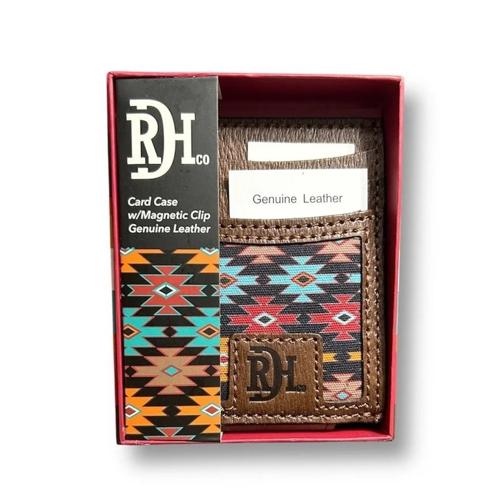 NIB Red Dirt Hat Co‎ Brown Magnetic Money Clip Card Holder Genuine Leather Aztec